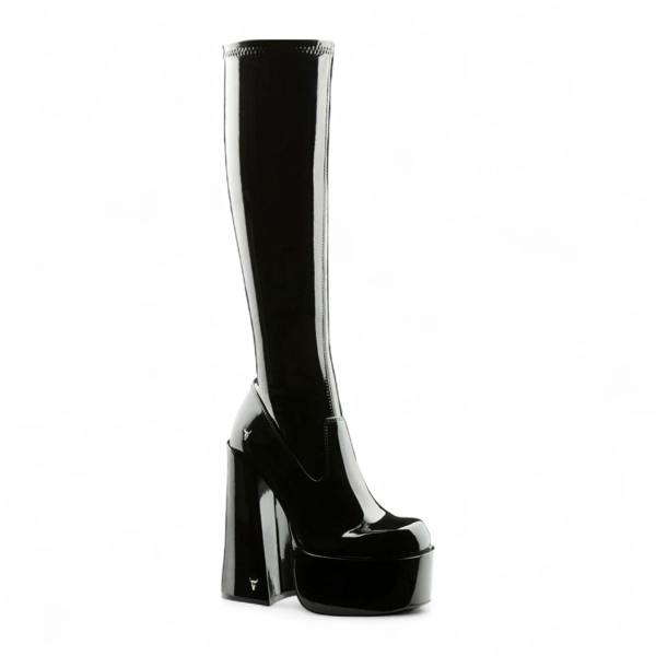 Windsorsmuth Saucy - Women's Black Knee-High Platform Goth Heel Boots