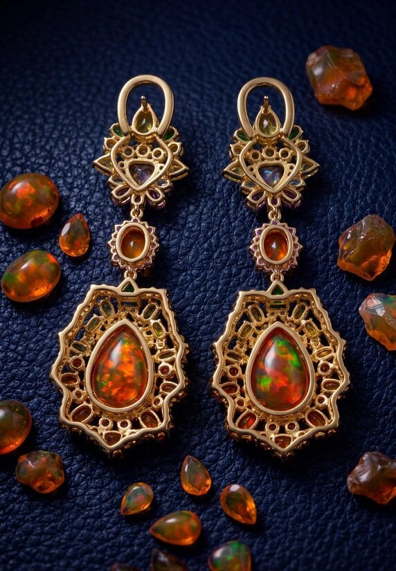 Latelita Frida Fire Opal Rainbow Drop Earrings Gold