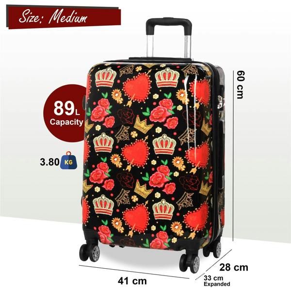 Snowball Strong Expandable Hard Shell Dual 4 Wheel Suitcase Set Print Luggage Cabin Travel Bag