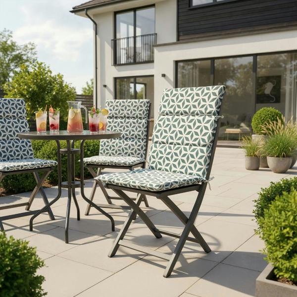 Gardenwize Pair of Outdoor Seat Cushions – Geo Grey Full Length Chair Pads