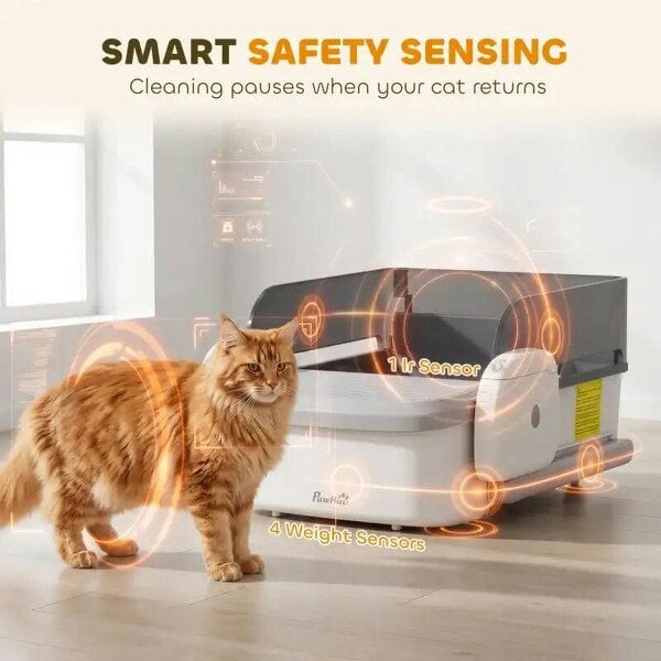 Bobobiy Self Cleaning Cat Litter Tray, Open-Top Automatic Litter Box with APP Control, Clumping Rake, 10L Waste Bin