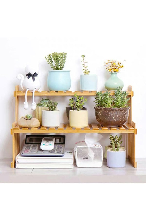 Living and Home 2 Tier Decorative Tabletop Wood Plant Stand Display Shelf