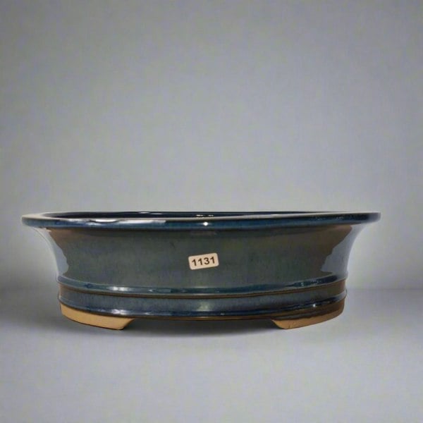 31cm Glazed Bonsai Pot | Oval | 31cm x 24cm x 9cm | Blue - Yorkshire Bonsai