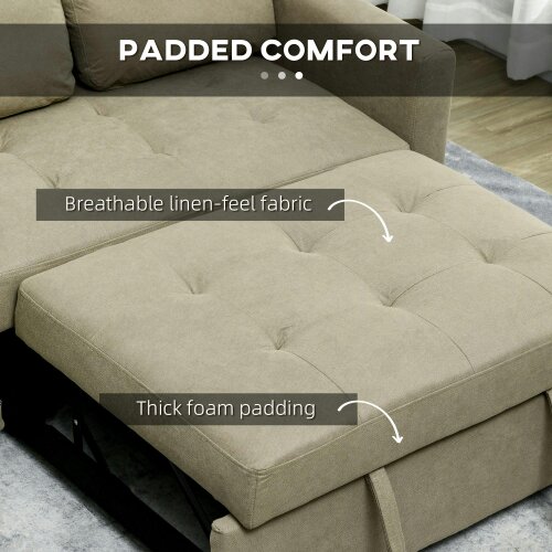 Wyld Haus Venido Loni Beige Fabric 2 Seater Sofa Bed With Side Pockets And Cushions