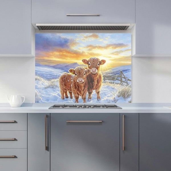 Warren Reed - Designer Snowy Baby Highland Cows Kitchen Splashback