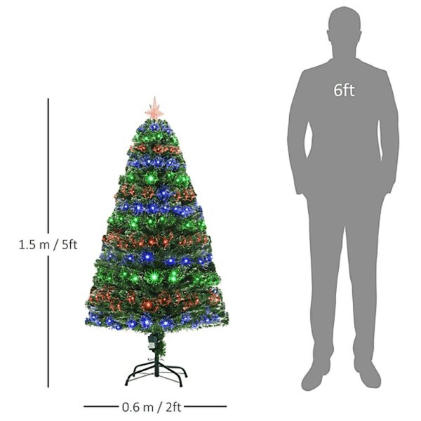 HOMCOM Green Fibre Optic Artificial Christmas Tree Per Lit 5ft - 02-0762