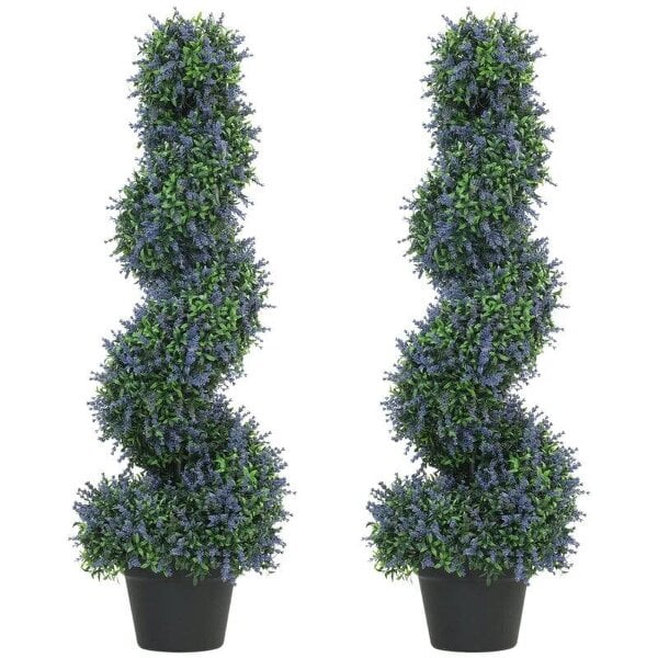Artificial Lavender Topiary Tree Set of 2, UV Resistant Fake Plants in Pot for Indoor Outdoor Decor, 90 cm, Purple