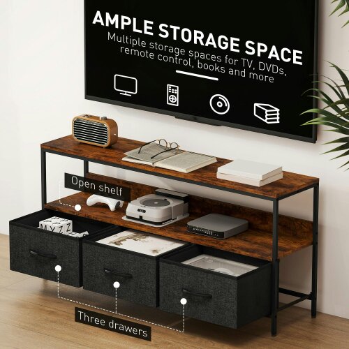 Wyld Haus Avasoro 120cm Rustic Brown TV Storage Unit With 3 Fold Down Fabric Drawers