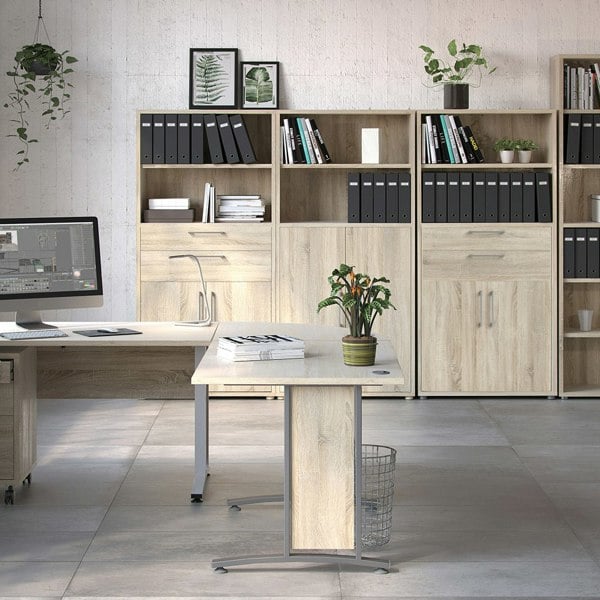 Furniture To Go Prima Bookcase 2 Shelves with 2 Drawers 2 Doors In Oak