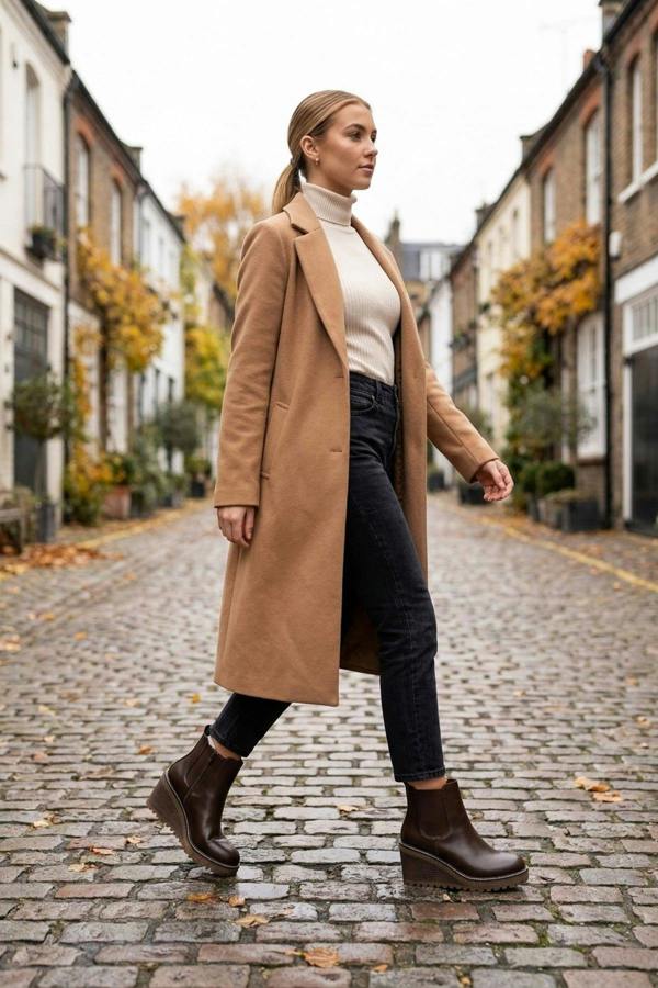 Edie Wedge Sole Chelsea Ankle Boots - Brown