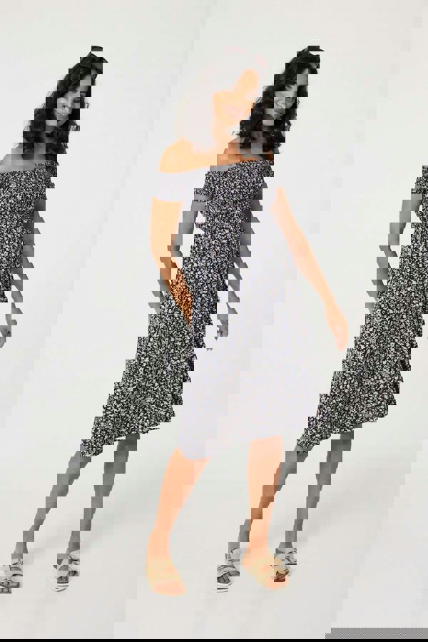 Navy | Ditsy Floral Off The Shoulder Dress