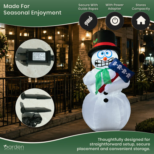 Garden Marketplace 1.8m Inflatable Chattering Snowman Christmas Decoration with 2 LED Lights Self Inflating Waterproof Outdoor Decor