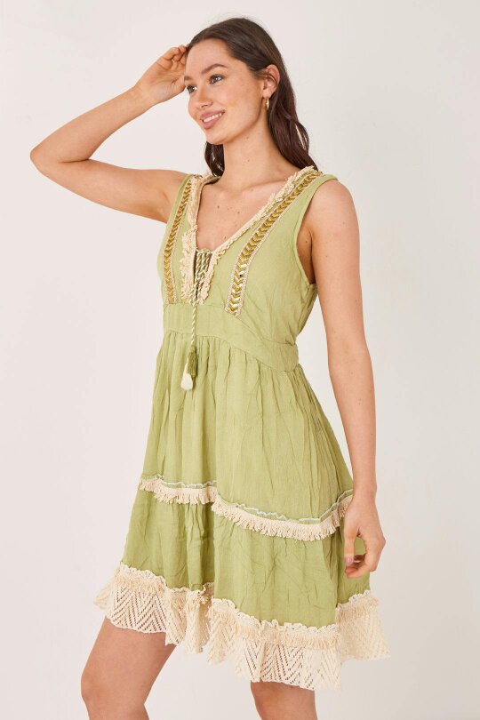 Elaina Fashion Boho Tiered Tassel Detail Dress