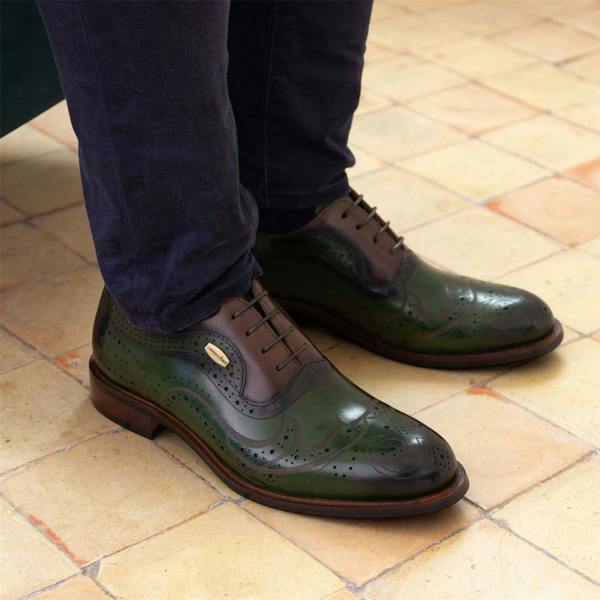 Laura Vita Lorenzo Conti Men's Khaki Green Leather Brogue Oxford Dress Shoes - Ayan-01