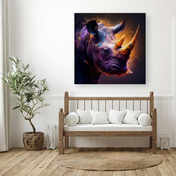 Warren Reed Golden Rhino Face Splash Art Canvas