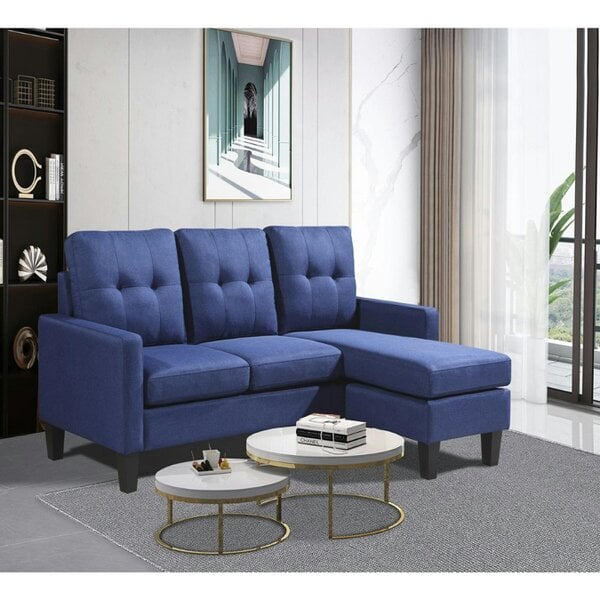 Kosy Koala Corner Sofa Fabric Sectional Sofa with Ottoman L-shaped Blue Sofa Couch