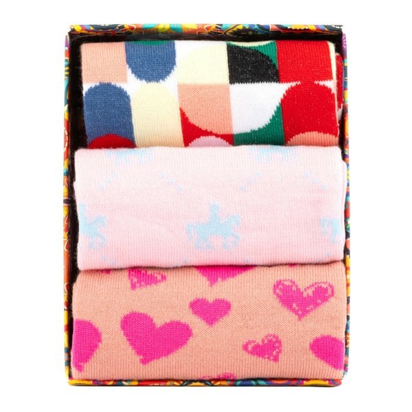 Embassy London Socktopus - Pink Mix Pastel - Women's 3 pack cotton crew socks size UK 3 to 7 in pink mix