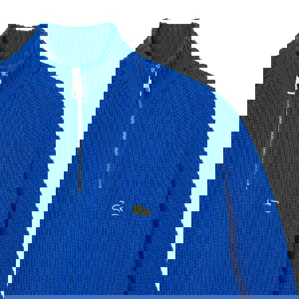 Lacoste Mens Zipper Carded Wool High-Neck Jumper - Blue - 