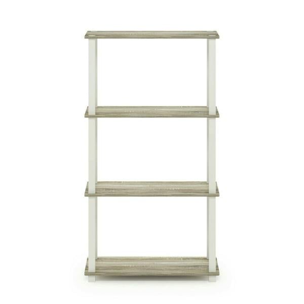 WALPLUS Minimalist Turn-S-Tube 4-Tier Multipurpose Shelf Display Rack with Square Tube, Sonoma Oak/White for Home Office