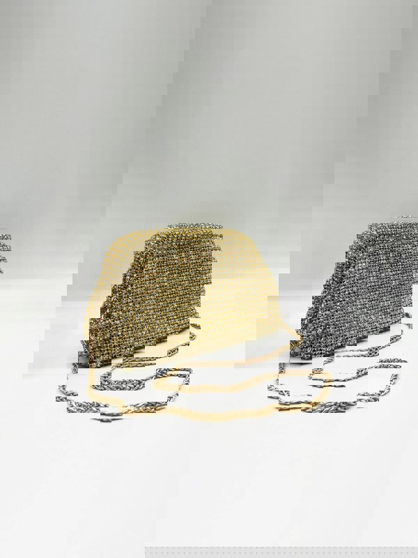 SVNX Crystal Pouch Clutch Bag In Gold