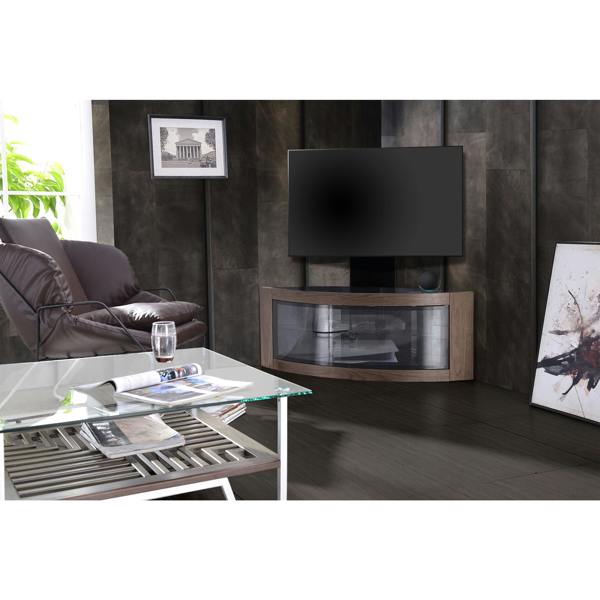 Homeology PANGEA Black/Walnut Beam-Thru Curved True-Corner 32"-50" TV Cabinet with Mounting Arm