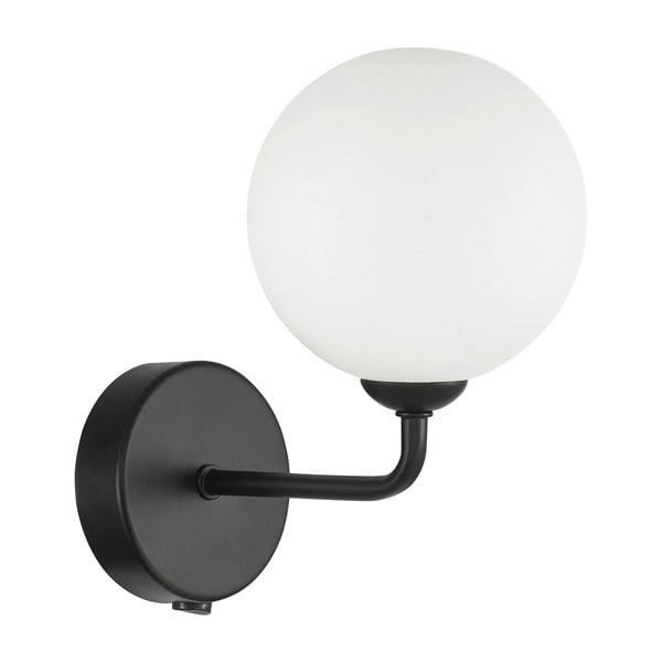 Contemporary Chic Matte Black Wall Light with Opal White Globe Glass Shade Image 2