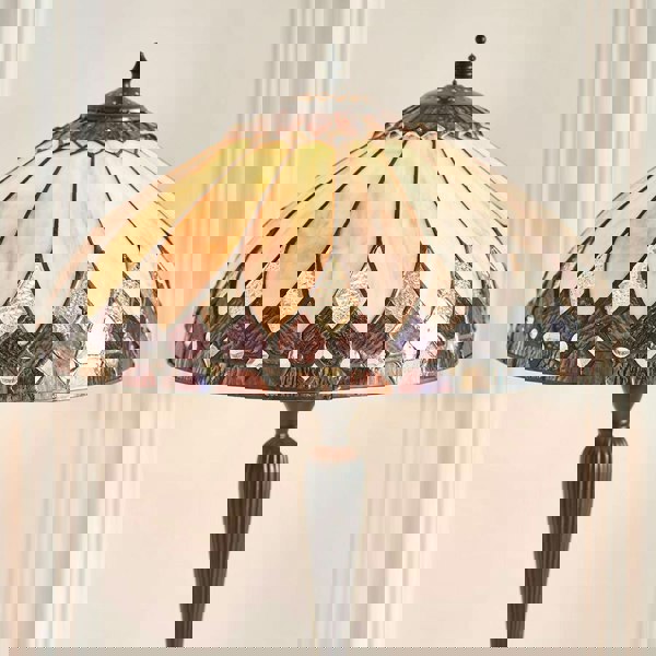 Tiffany Glass Table Lamp Light Dark Bronze & Rich Cream Art Deco Shade i00178 Loops