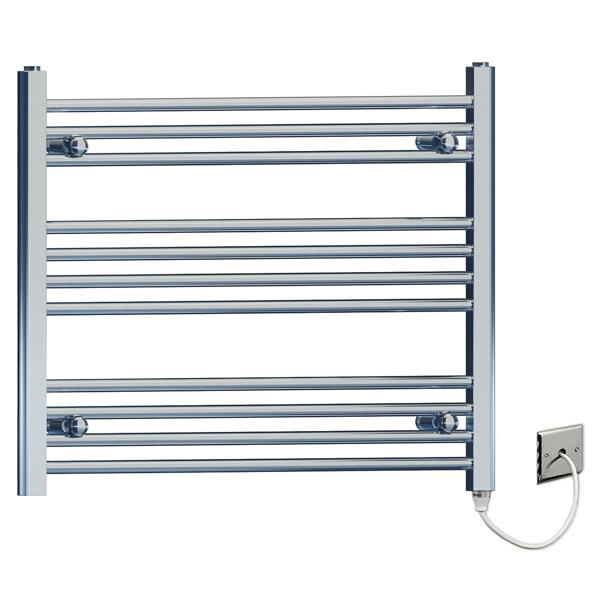 MYHOMEWARE 700 x 600 Flat Chrome Flat Electric Pre-Filled Towel Rail Radiator For Designer Bathroom Standard Element