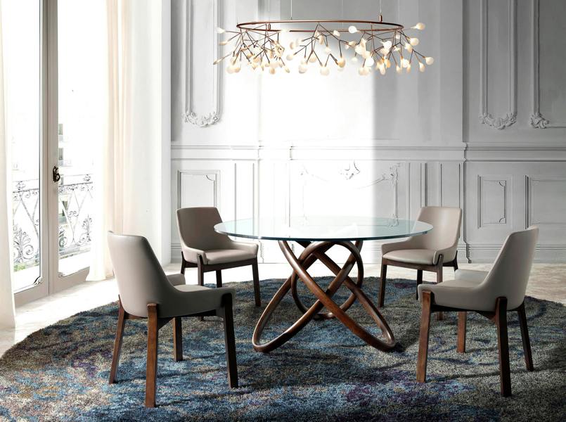 Angel Cerdá Round tempered glass and walnut dining table 1020