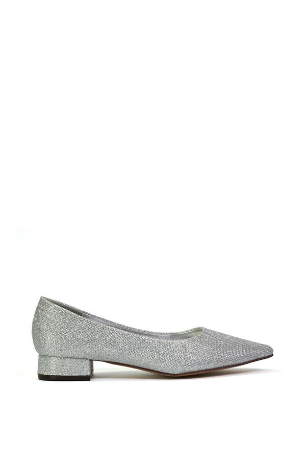 XY LONDON Pointed Toe Wedding Shoes Low Heel Bridal Heels - Silver