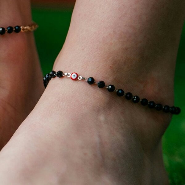 The Colourful Aura Gold Plated Black Beads Emo Evil Eye Protection Beaded Luck Eye Foot Anklet