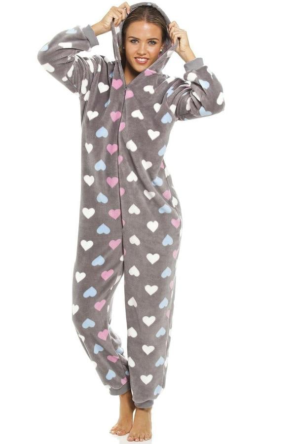 Multi Coloured Heart Print Supersoft Grey Onesie