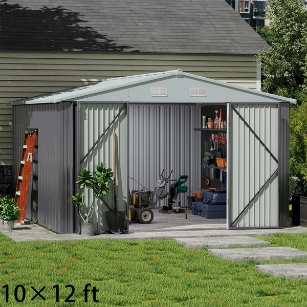 10×8ft/ 10×10ft/ 10×12ft Metal Outdoor Garden Storage Shed Motorcycle Sheds with Lockable Garden Sheds Living and Home 10×12ft 