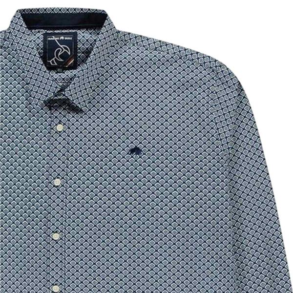 Raging Bull Mens Geometric Oxford Regular Long-Sleeved Shirt - Navy - 