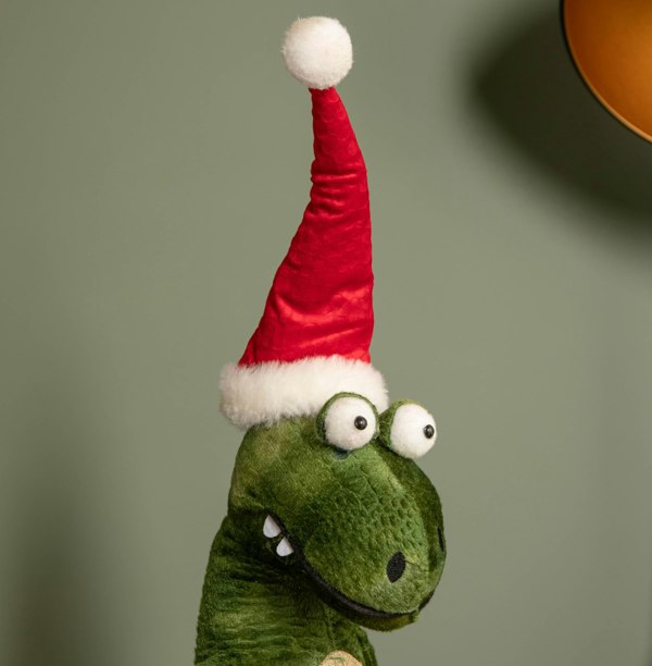 Samuel Alexander 60cm Green Standing Christmas Dinosaur with Santa Hat