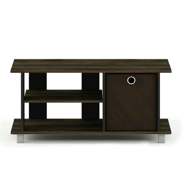 WALPLUS Simplistic TV Entertainment Center with Bin Drawers, Columbia Walnut/Dark Brown - TV Stand for Living Room Storage and Setup