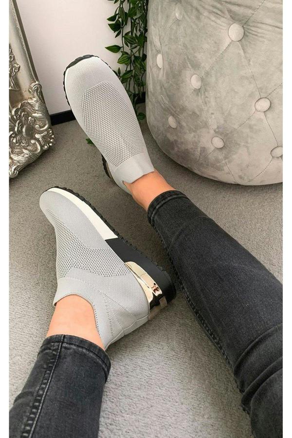 Jessi Slip On Sock Wedge Trainers - Grey