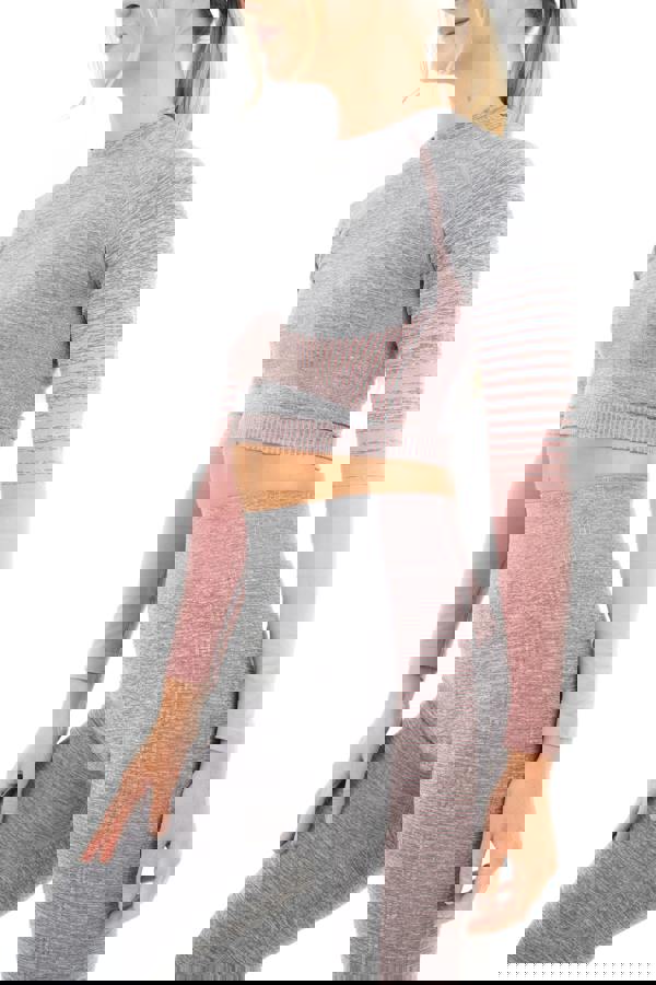 Smart Living Women's Gradient Stripe Seamless Long Sleeve Crop Top - Grey Marl / Pink