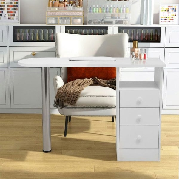 106cm White 3 Drawers Manicure Table with Metal Leg Dressing Tables Living and Home