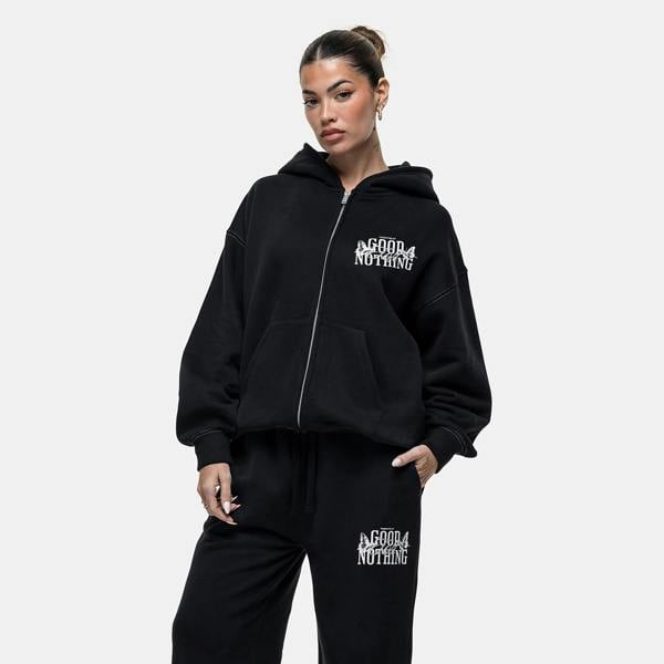 Good For Nothing Black Oversized Zip Through Hoodie - Black Image 1