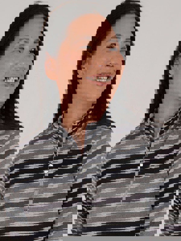 PennyPlain Striped Zip Funnel Neck- Black