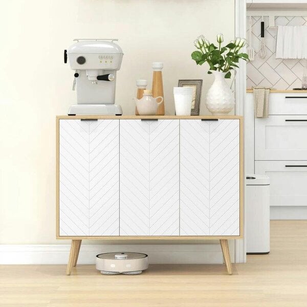 Modern Sideboard and Buffet, Dining Room Cabinet with Adjustable Shelves and 3 Doors, White