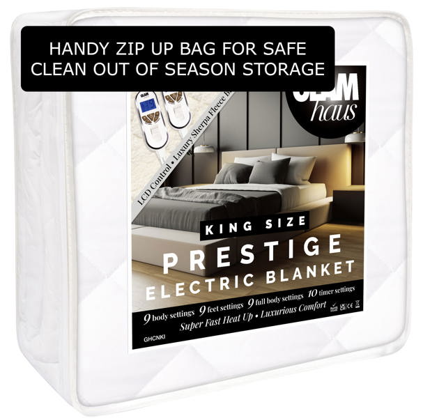 GlamHaus Prestige Electric Blanket King Size With 9 Body Settings, 9 Feet Settings, 9 Full Body Settings, 10 Timer Settings