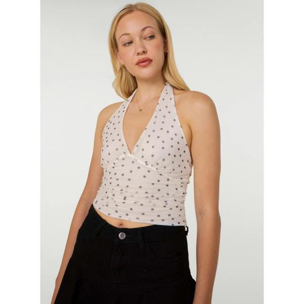 Pink Vanilla Polka Dot Ruched Side Halter Top