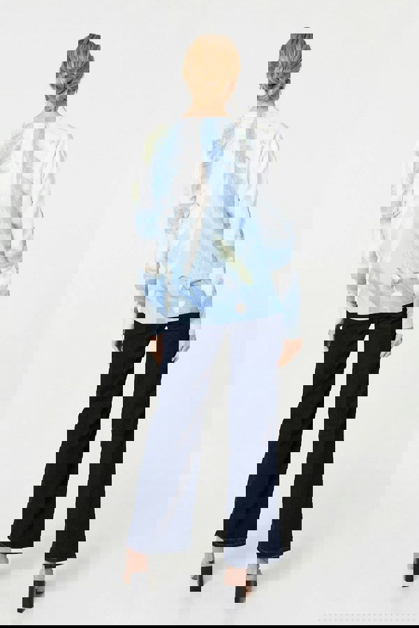 Blue | Feather Print Long Sleeve Relaxed Jumper
