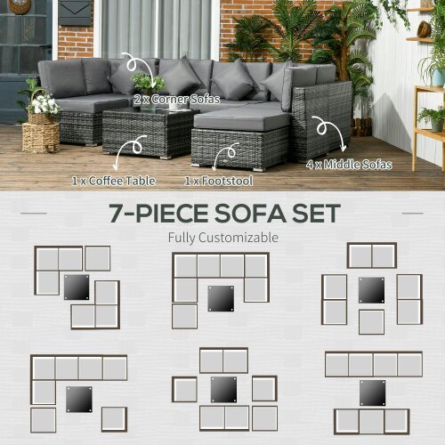 Wyld Haus Rero Rattan Grey 5 Seater Corner Sofa Set With Glass Table