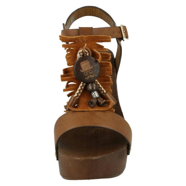 Savannah Ladies Savannah High Platform Wood Clog T-Bar Sandal