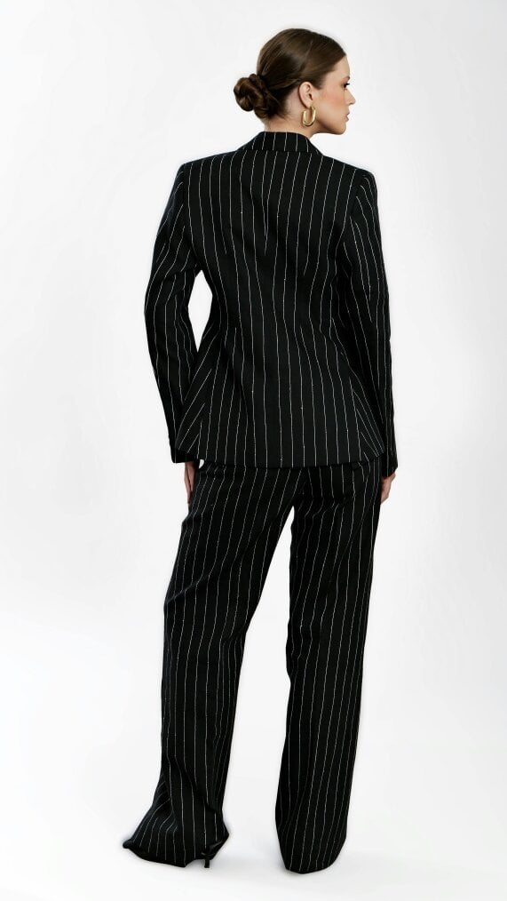 LuvForever Fashion Regent - Black Striped 100% Linen Suit