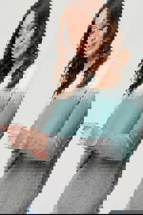 Green | Sparkly Colour Block Curve Hem Jumper
