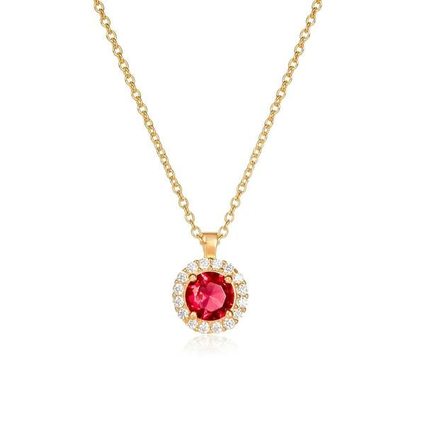 namana Gold Plated Sterling Silver Red Cubic Zirconia Round Halo Pendant Necklace